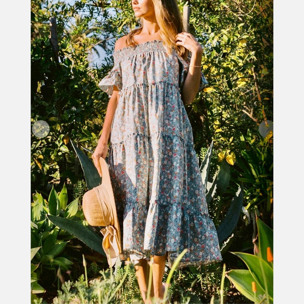 Boho Chic Off The Shoulder Floral Midi Dress - Picture 5 of 5
